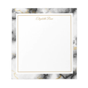 Elegant Custom Name Black White Gold Marble  Notepad