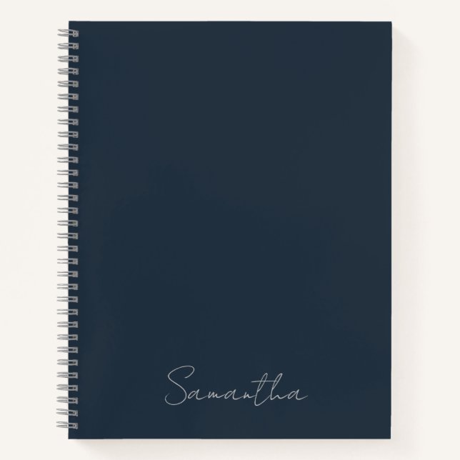 Elegant Custom Name Dark Blue Notebook (Front)