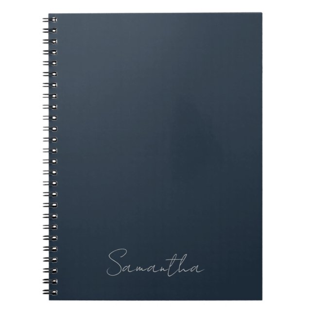 Elegant Custom Name Dark Blue Notebook (Front)
