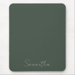 Elegant Custom Name Dark Green Mouse Pad<br><div class="desc">Elegant Custom Name Mouse Mat in dark green with name in silver handwriting. Simply fill in your name or customize further to create your personalized mouse mat.</div>