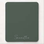 Elegant Custom Name Dark Green Mouse Pad<br><div class="desc">Elegant Custom Name Mouse Mat in dark green with name in silver handwriting. Simply fill in your name or customize further to create your personalized mouse mat.</div>