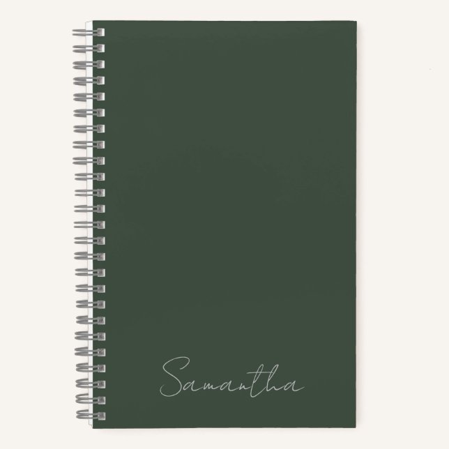 Elegant Custom Name Dark Green Notebook (Front)