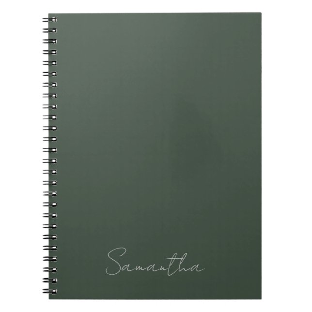 Elegant Custom Name Dark Green Notebook (Front)