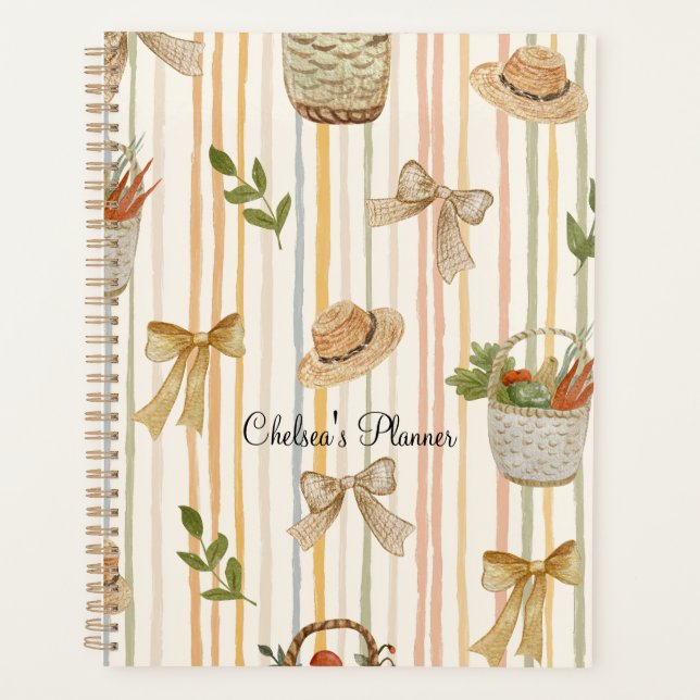 Elegant Custom Name Floral Garden Pattern w/Bows Planner (Front)