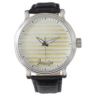 Elegant custom name gold foil paint striped watch