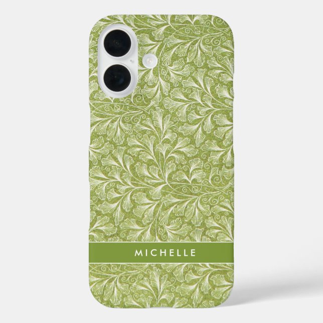 Elegant Custom Name Green Botanical Case-Mate iPhone Case (Back)