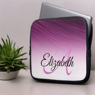 Elegant Custom Name Monogram Purple Ombre Streaks Laptop Sleeve