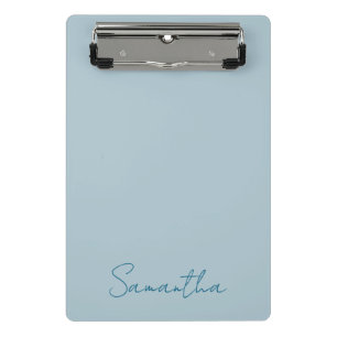 Elegant Custom Name Pastel Blue Mini Clipboard