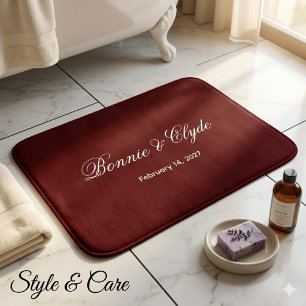 Elegant Custom Names and Date Stylish Maroon Bath Mat
