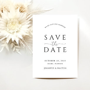 Elegant custom names white wedding save the date invitation