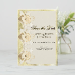 Elegant custom narcissus flower with gold frame invitation