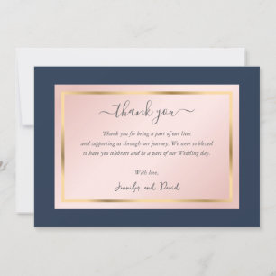 Elegant Custom Navy Blue Blush Gold Thank You Card