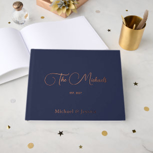 Elegant Custom Navy Blue Foil Wedding Guestbook