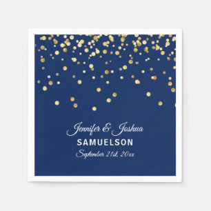 Elegant Custom NAVY BLUE Gold Confetti Wedding Napkin