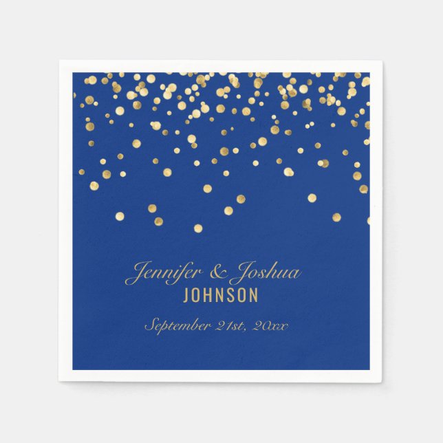 Elegant Custom NAVY BLUE Gold Confetti Wedding Napkin (Front)