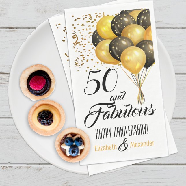 Elegant Custom Number and Celebration Gold Black Napkin (Creator Uploaded)