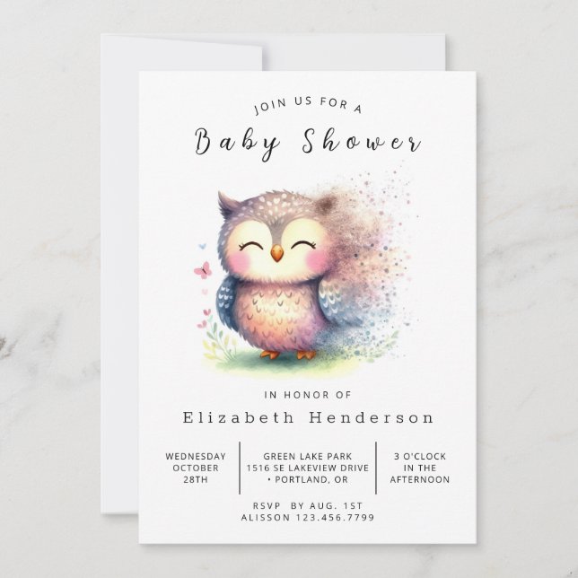 Elegant Custom Owl Baby Shower Invitation (Front)