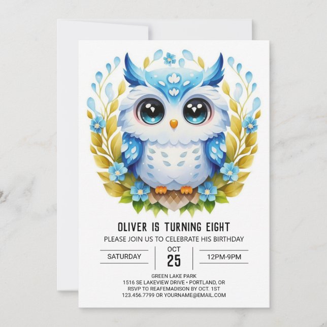 Elegant Custom Owl Birthday Invitation (Front)
