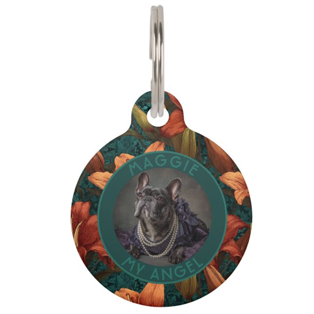 Elegant Custom Pet Parent Gift Lilies Pattern Tag (Front)
