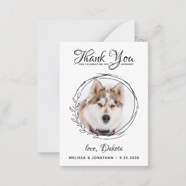 Elegant Custom Pet Photo Dog Wedding Thank You Card (Front)