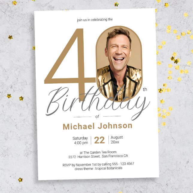Elegant Custom Photo 40th Birthday Invitation (Mockup View)