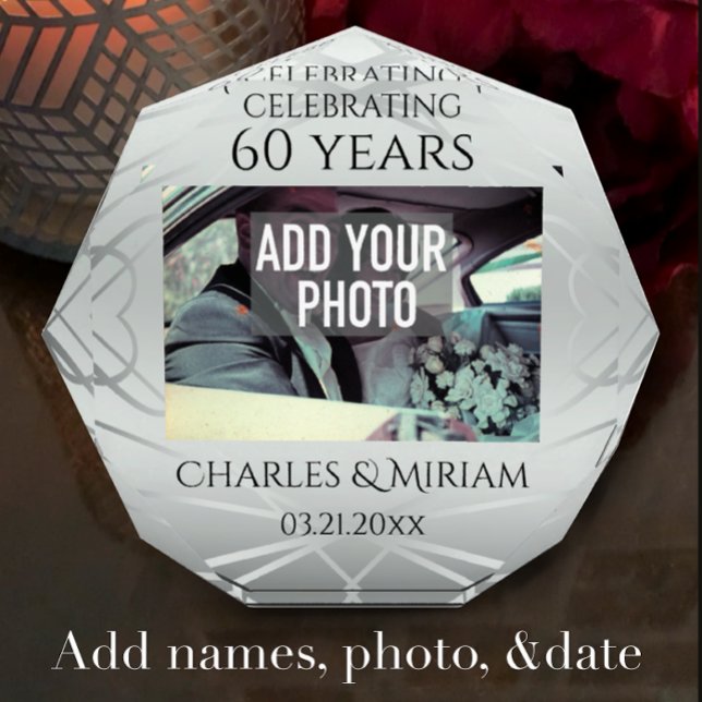 Elegant Custom Photo 60th Wedding Anniversary Gift (Create an elegant unique photo keepsake gift by adding photo and names to this anniversary template.)