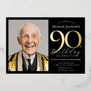 Elegant Custom Photo Black Gold 90th Birthday