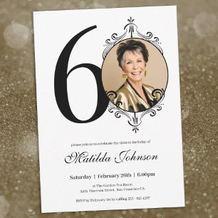 Elegant Custom Photo Black White 60th Birthday Invitation