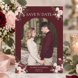 Elegant Custom Photo Burgundy Blush Floral Wedding Save The Date