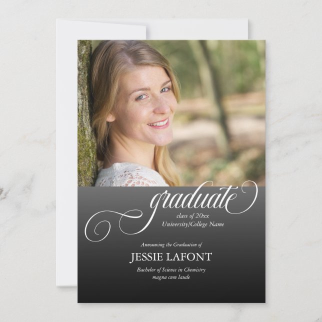Elegant Custom Photo Calligraphy Graduation Announcement (Front)
