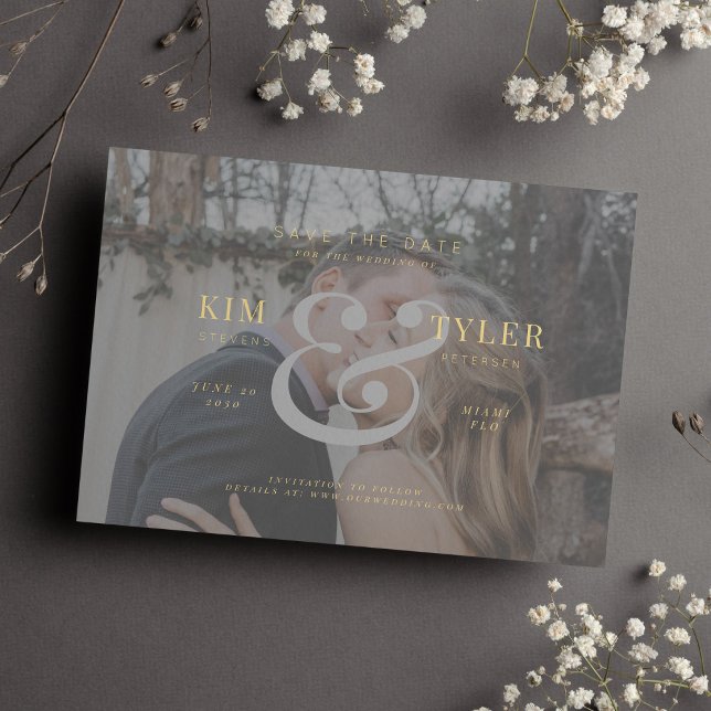 Elegant custom photo faux vellum modern wedding save the date (Creator Uploaded)