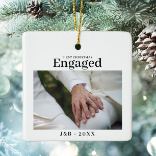 Elegant Custom Photo First Christmas Engaged Ceramic Ornament