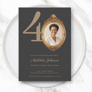 Elegant Custom Photo Gold 40th Birthday  Invitation