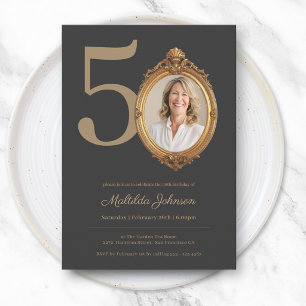 Elegant Custom Photo Gold 50th Birthday  Invitation