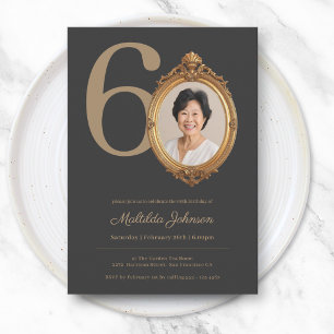 Elegant Custom Photo Gold 60th Birthday  Invitation