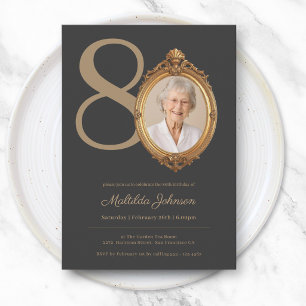 Elegant Custom Photo Gold 80th Birthday  Invitation