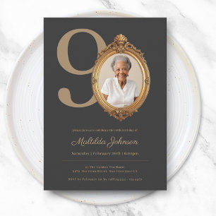 Elegant Custom Photo Gold 90th Birthday  Invitation