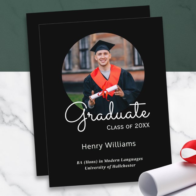 Elegant Custom Photo Graduation Announcement Postcard (A graduation announcement card, to customize with a photo and text)