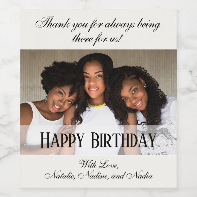 Elegant Custom Photo Happy Birthday Wine Labels (Single Label)