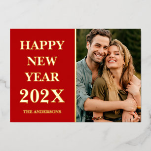 Elegant Custom Photo Happy New Year 2026 Red Gold