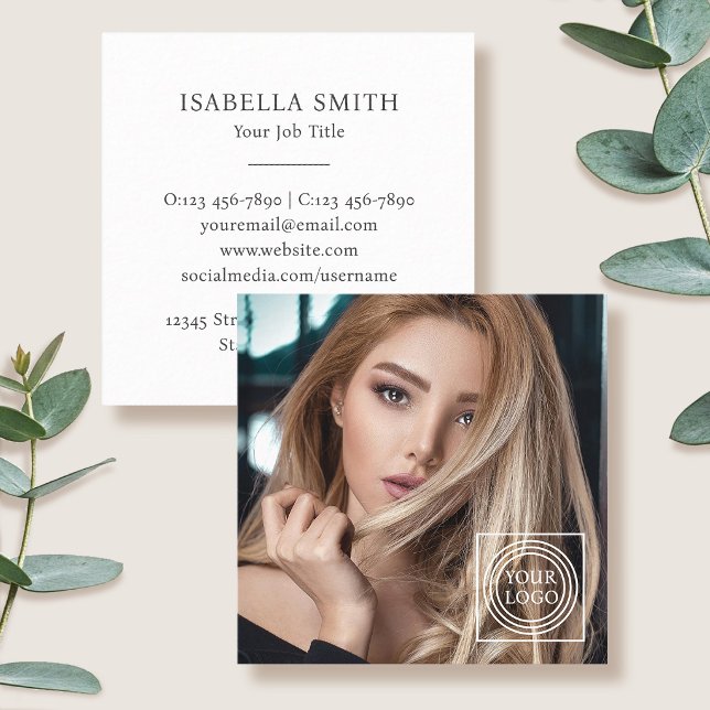 Elegant Custom Photo Logo Minimalist Trendy Square Business Card (Creator Uploaded)