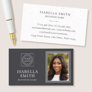 Elegant Custom Photo Logo Professional Grey White Business Card