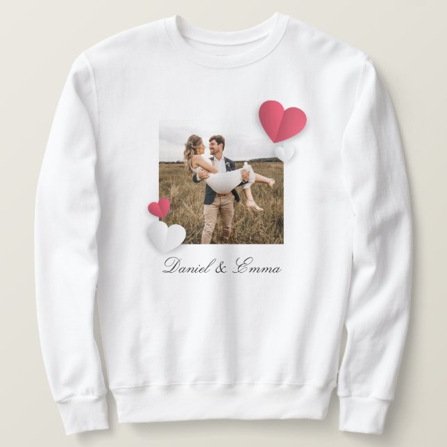 Elegant Custom Photo Sweatshirt with Names Couple  (Design Front)