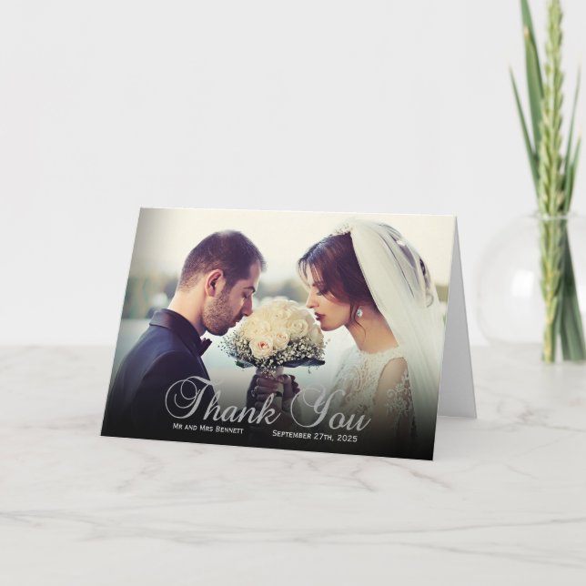 Elegant Custom Photo Wedding Thank You Card (Front)