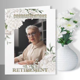 Elegant Custom Photo White Floral Retirement Card
