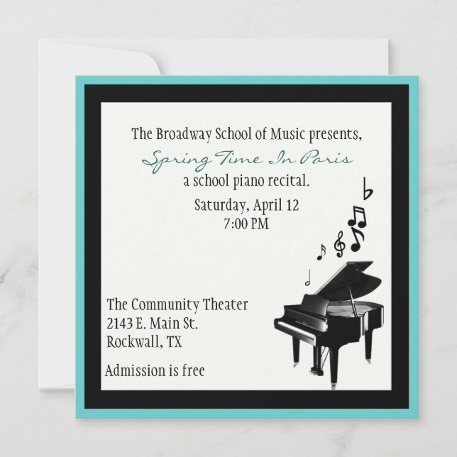 Elegant Custom Piano Recital Invitation (Front)