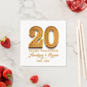 Elegant Custom Platinum Two Decades Marriage Napkin