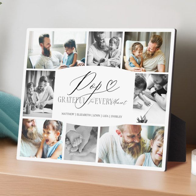 Elegant Custom Pop Photo Collage Grandpa Keepsake Plaque (Pop Grateful for Every Moment Photo Collage Plaque)