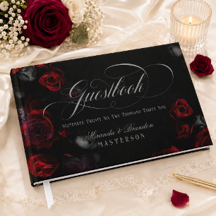 Elegant Custom Red and Black Floral Wedding Guest Book