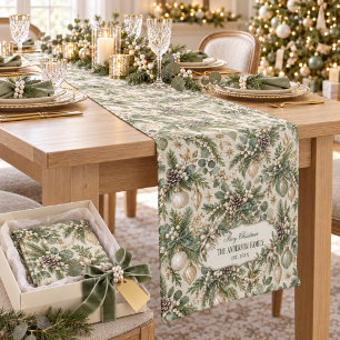 Elegant Custom Sage Green Pearl Christmas Gift Short Table Runner
